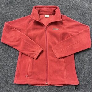 Columbia Fleece Jacket Womens Large Red Full Zip Mock Neck Pockets Outdoor Warm